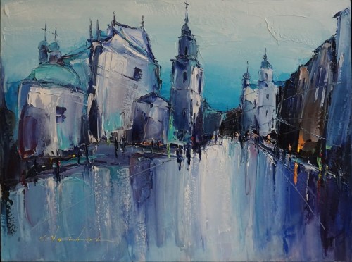 Viktor Fridrikh,architektura warszawska,Obraz do salonu,galeria sztuki Bellotto Warszawa,olej na płótnie.JPG