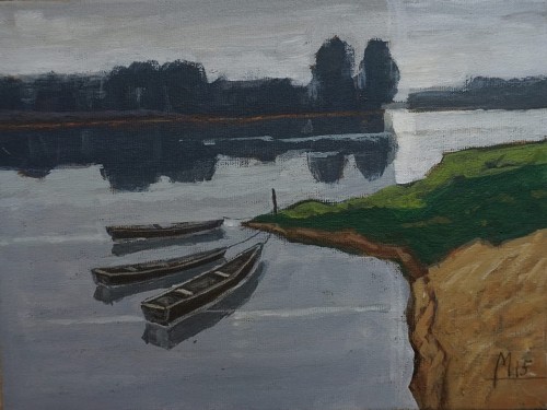 Mikołaj Malesza_Pejzaż z łódkami_obraz _Galeria sztuki Bellotto Warszawa.JPG