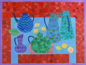 MAŁGORZATA DAMIĘCKA / OBRAZ / MARTWA NATURA Z BŁĘKITNYM STOLIKIEM