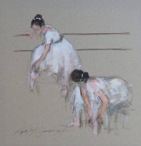 Krzysztof Jarocki_Baletnice_gwasz na kartonie_2014 rok_Muzyka,Taniec_galeria sztuki Bellotto Warszawa,39,5x39,5 cm.JPG