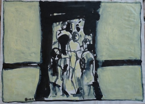 Tomasz Kazikowski_gwasz_Miasto,godziny szczytu_1991_obraz na prezent_obraz dla kolecjonerów_galeria sztuki Bellotto Warszawa-crop.JPG