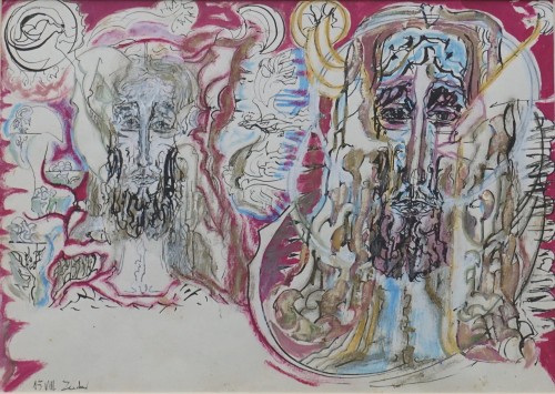 Zdzisław Lachur_Dwie głowy_1994 r_papier technika własna_Galeria sztuki Bellotto Warszwa 1.JPG