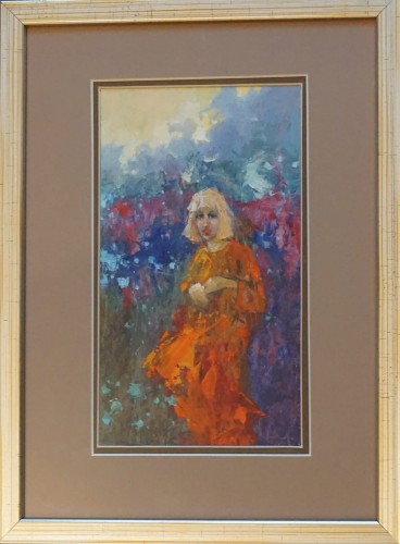 Anatol Martyniuk _Dziewczyna w czerwonej sukni_20 x 11,5 cm_galeria sztuki Bellotto Warszawa.JPG