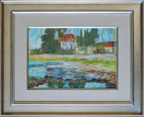 Marian Niżyński_Pejzaż_1942 rok_olej na kartonie_obraz dla kolekcjonerów_sztuka XX wieku_galeria sztuki Bellotto Warszawa.JPG