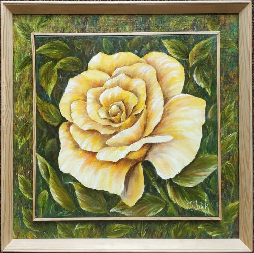 Bożena Olak_Róża żółta_olej na płótnie_kwiaty_galeria sztuki Bellotto Warszawa.jpg