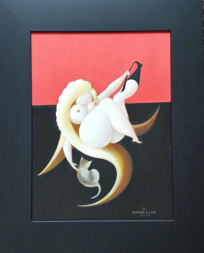 Bożena Duda_Czarna pończocha_olej na płycie_2024 rok_galeria sztuki Bellotto Warszawa.jpg