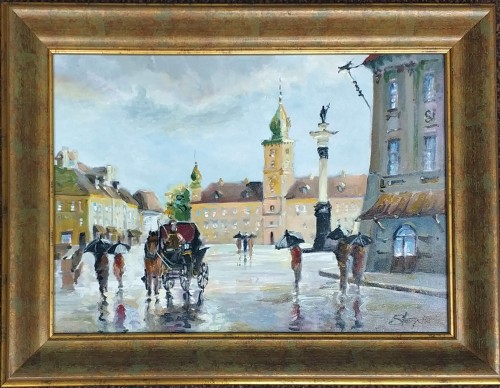 Magdalena Starzycka_widoki warszawy_Plac zamkowy w deszcu_2024 rok_galeria Bellotto Warszawa.jpg