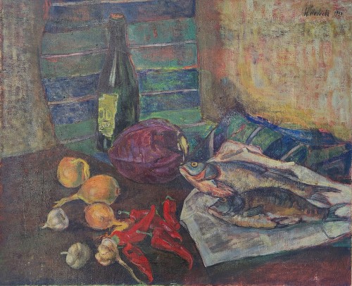 wanda wedecka_martwa natura z rybami_1953 rok_sztuka XX wieku_obraz dla kolekcjonerów_galeria sztuki Bellotto warszawa.jpg