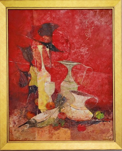 Ryszard Zajac_Red stilllife with carafes and fish_60 x 48 cm_2005 rok_martwa natura_obraz dla kolekcjonerów_galeria sztuki Bellotto Warszawa.jpg