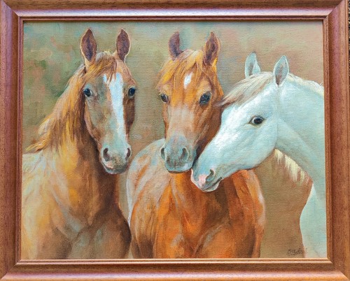 Ewa Lasek_Trzy głowy koni_olej na płycie_galeria sztuki Bellotto Warszawa.jpg