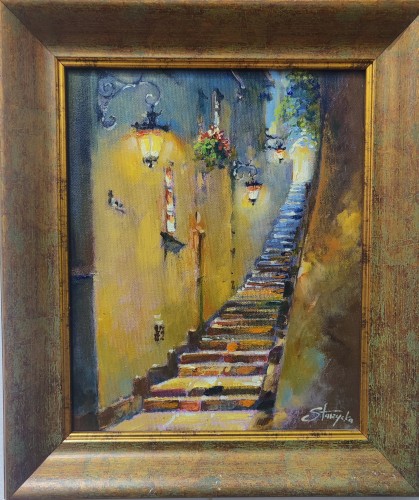 Magdalena Starzycka_warszawskie widoki_kamienne schodki_33 x 27 cm_galeria sztiuki Bellotto Warszawa.jpg