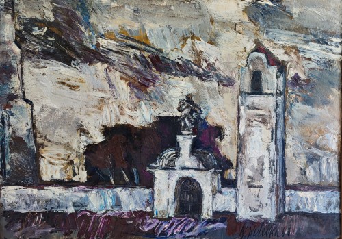 Wanda Wedecka_Za bramą_100 x 141 cm_1968 r_pejzaz_sztuka XX wieku_galeria sztuki Bellotto Warszawa.jpg