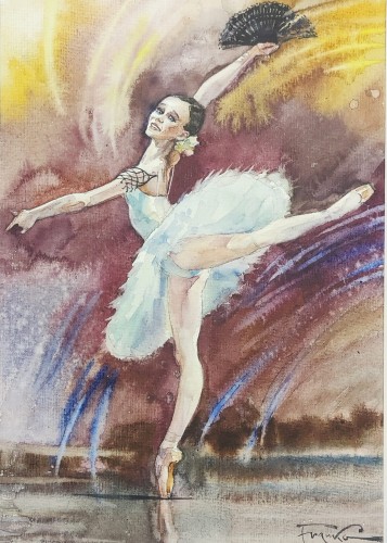 Aleksander Franko_Baletnica z wachlarzem_akwarela_galeria sztuki Bellotto Warszawa.jpg