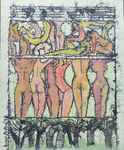 Bożena Bratkowska_sztuka XX wieku_gwasz_scenka rodzajowa__akt_erotyka_galeria sztuki Bellotto Warszawa.jpg vv.jpg