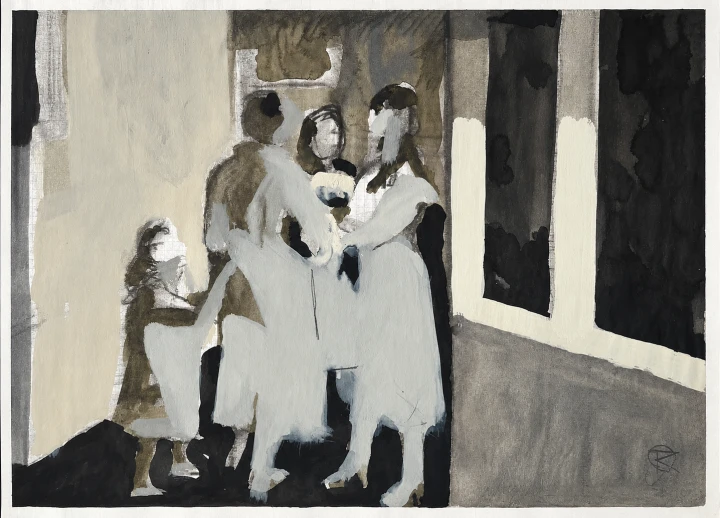 Tomasz Kazikowski_Rozmowa przy oknie  _papier_technika autorska _2012 rok_kobiety__galeria sztuki Bellotto Warszawa oooo.png