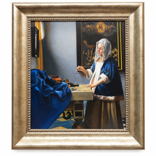 Piotr Stefanow_Kobieta z wagą_według Vermeera_olej na płótnie_galeria sztuki Bellotto Warszawa.jpg