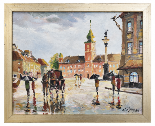 Magdalena Starzycka_Plac Zamkowy z deszczu _widoki warszawskie_galeria sztuki Bellotto Warszawa.png