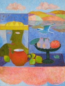 MAŁGORZATA DAMIĘCKA / OBRAZ / ,, MARTWA NATURA Z PORTRETEM I KRAJOBRAZEM,,